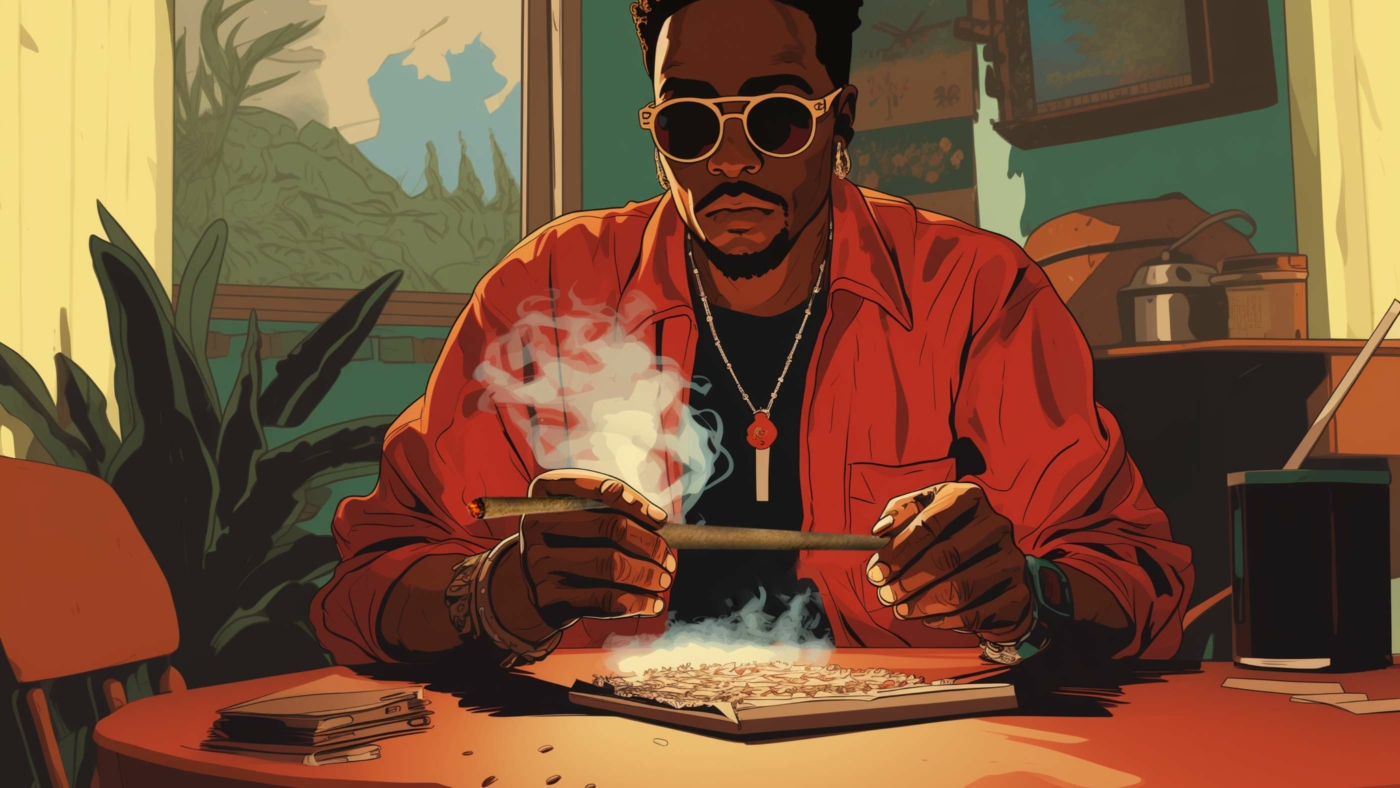 Indacloud. Image Of Black Man Rolling A Spliff Retro Comic Styl A9Ef272D 0223 4D65 922B D098Ece0D595